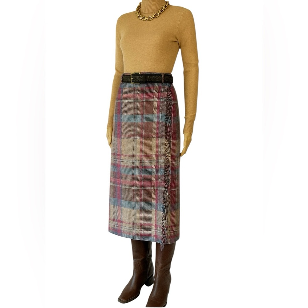 NEW The Peterman Company Sz12 Wool Cashmere Wrap Lined Fringe Tartan Plaid Skirt
